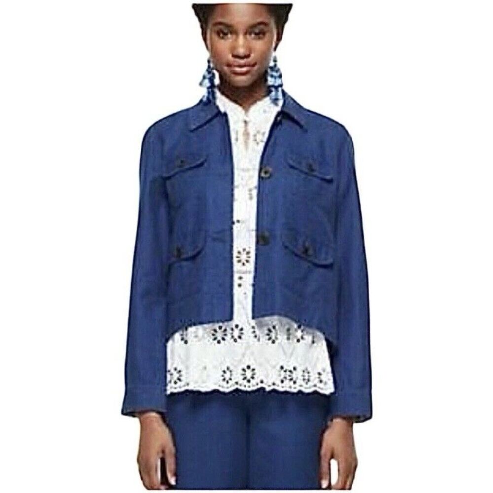 Kate Spade Broome Street Linen Blend Jacket Blue Size Medium